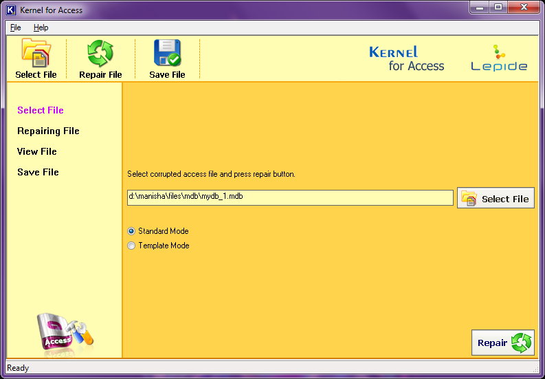 select the access database file