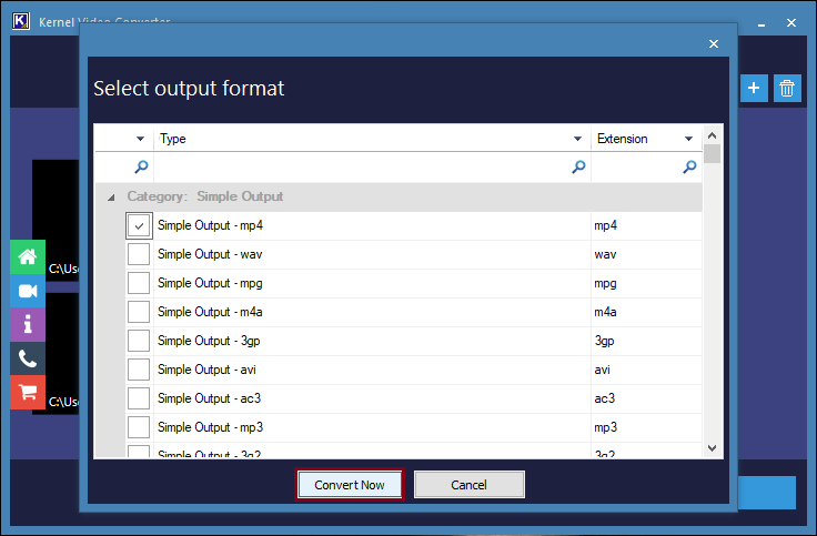 Select MP4 as output format