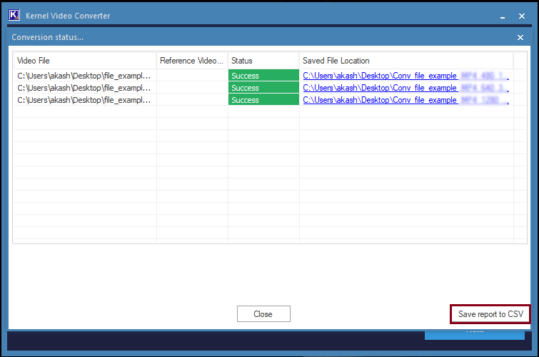 Save report CSV format