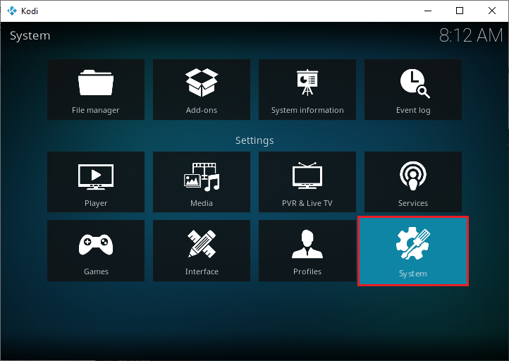 click on the System icon under settings options