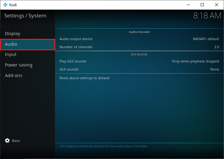 Click on Audio on the left