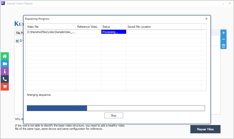 check the live progress of the repairing video