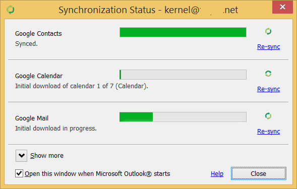 check the progress of syncing