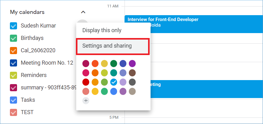 Click Settings and Sharing