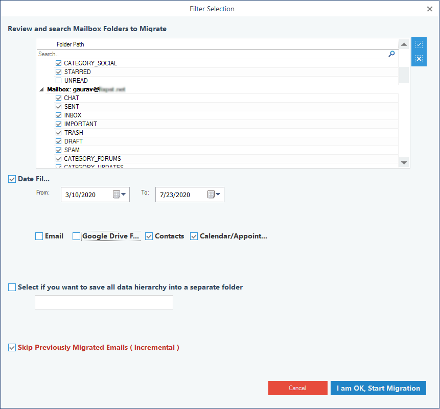 select Contacts and Calendar/Appointments