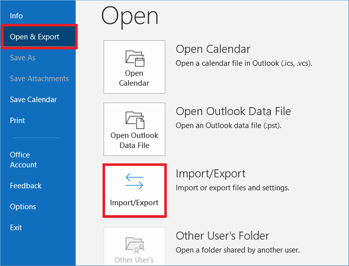 click the Import/Export icon