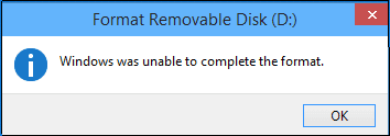 Unable to complete the format