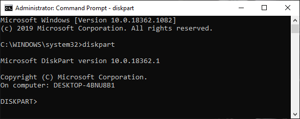 Type diskpart in the command console and hit Enter