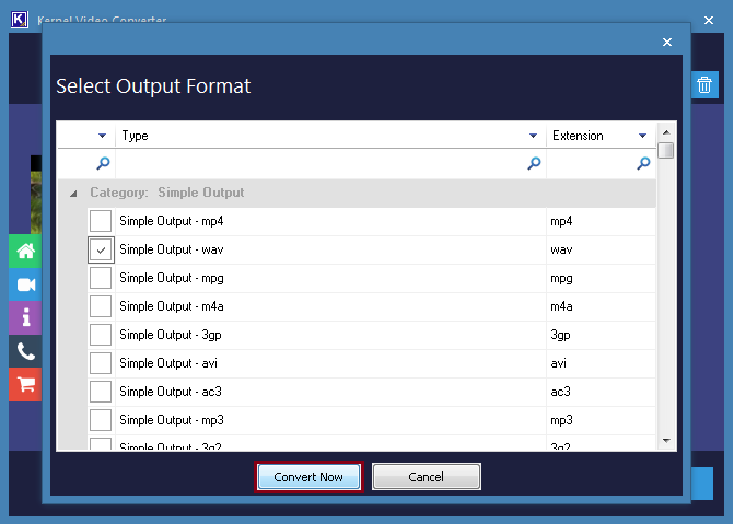 select the video file format in which you want to convert your video file to