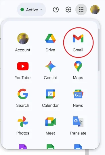 click on the Apps icon and select Gmail.