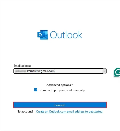 enter your Gmail ID and check Let me set up my account manually