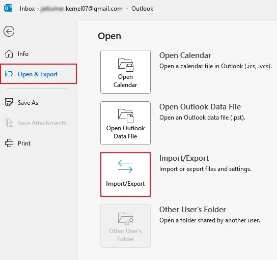 select Open and Export and click on the Import or Export 