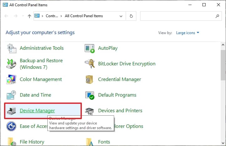 Open the Control Panel, and click on Device Manager