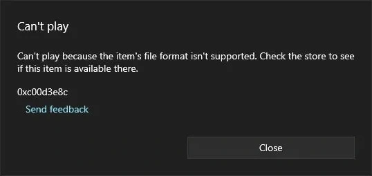 error code 0xc00d3e8c