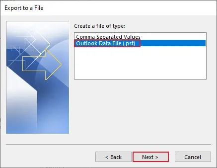 Select Outlook Data File 