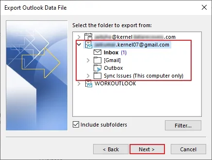 Select the Gmail account