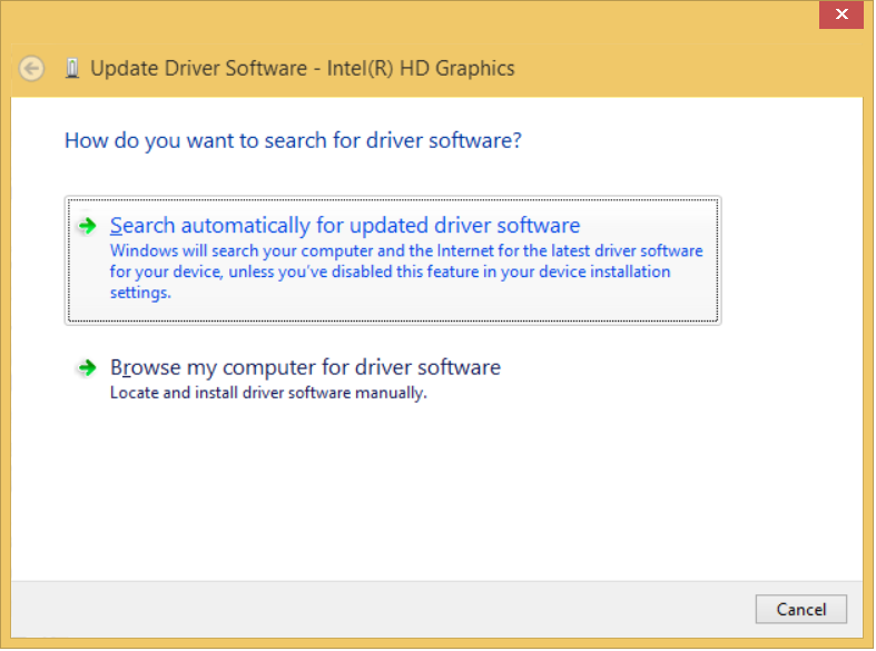search automatically online for the updated driver software