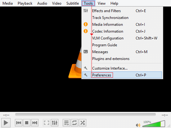 Run VLC & select the Preferences option