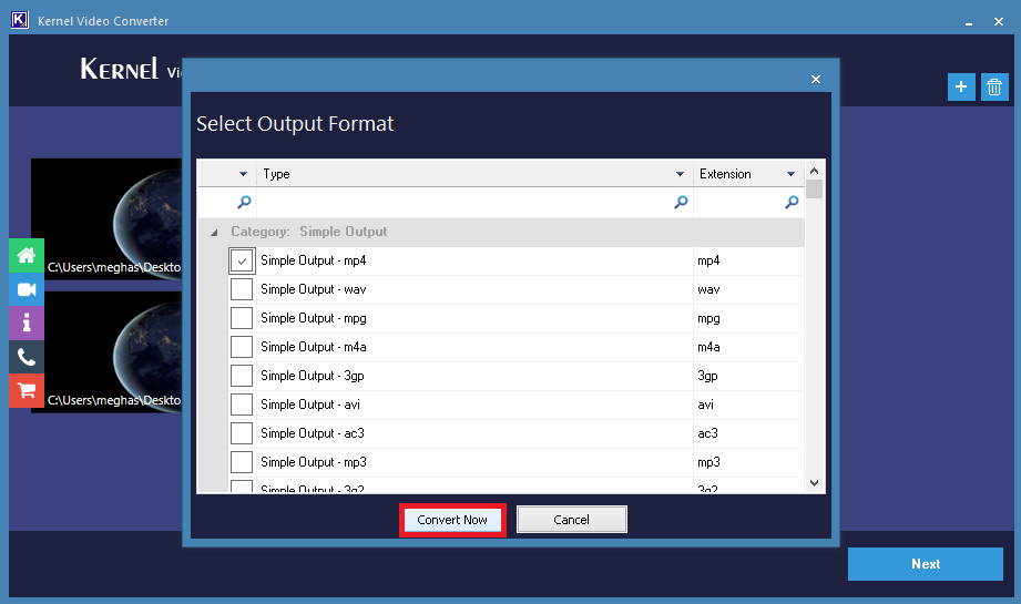 select the output format as MP4