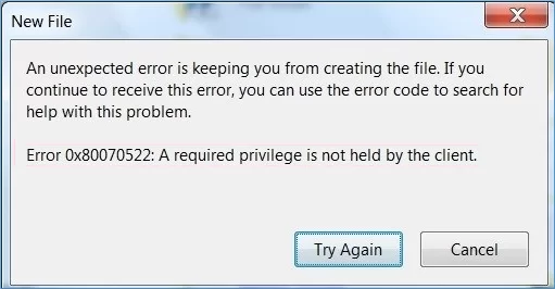 JPEG error code 0x80070522