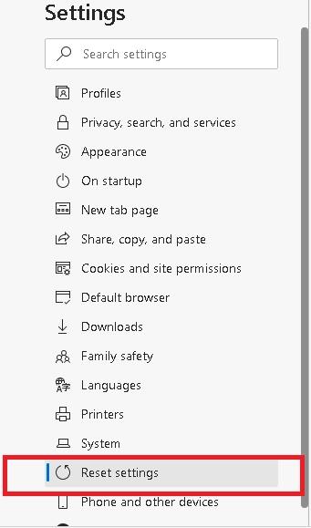 click on Reset settings