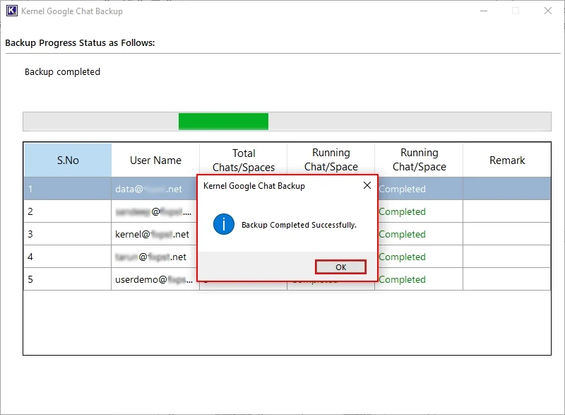 Backup Completed Successfully message