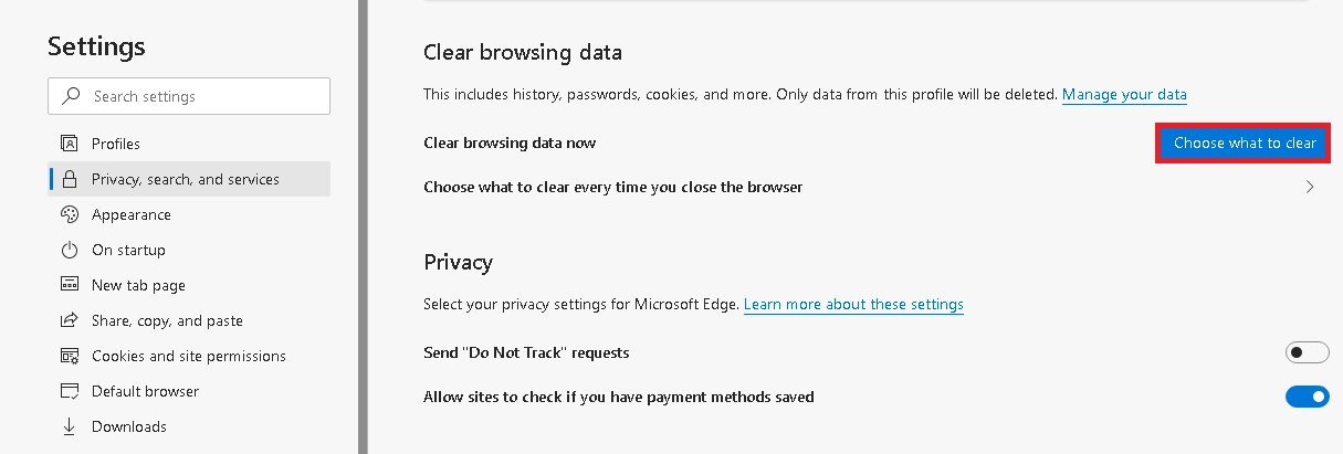 scroll to Clear browsing data section