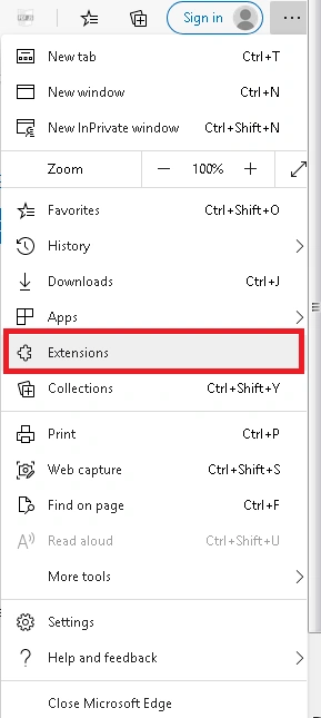 click on extensions option
