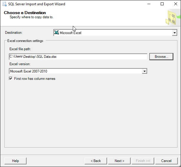 copy the database data to Excel