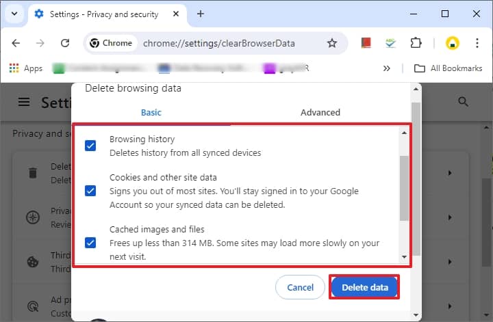 Select the options