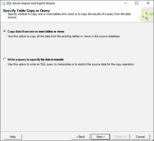 Copy data from one or more tables or views