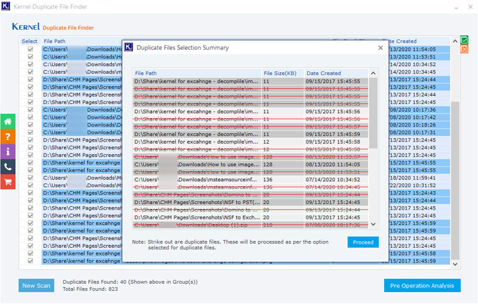You can view the effect of the specified actions on the duplicate files