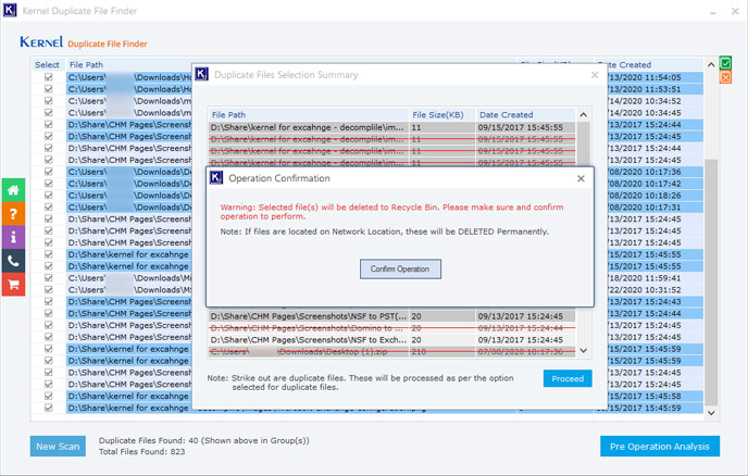 A warning message will prompt for the confirmation of the selected operation