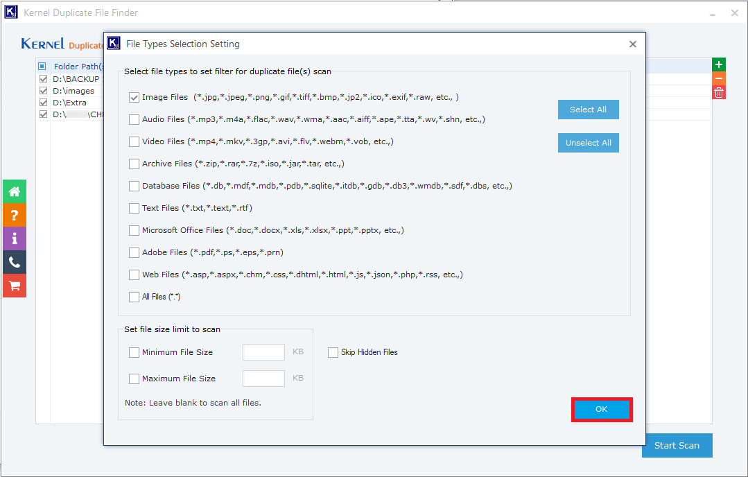 File Type Selection Setting