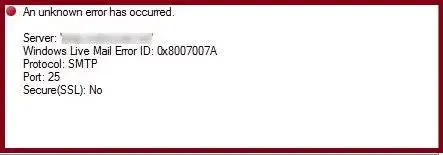 Windows live mail 0x8007007A error 