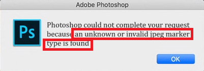 an unknown or invalid JPEG marker type is found