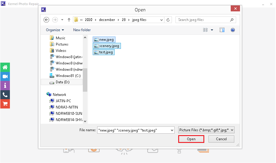 Browse and select the JPEG images