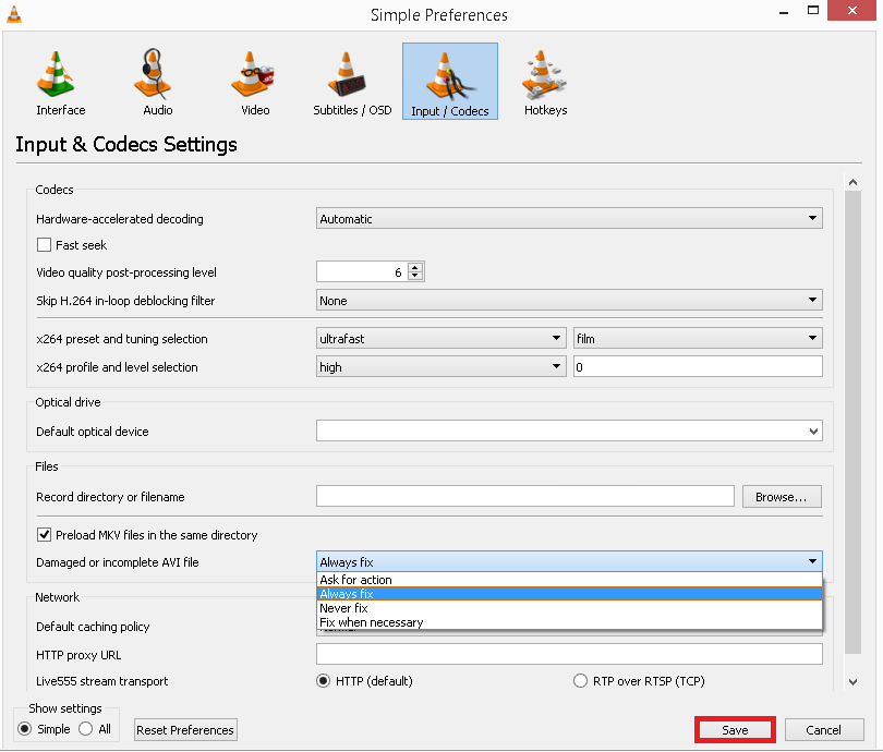 installing MKV Codec for VLC