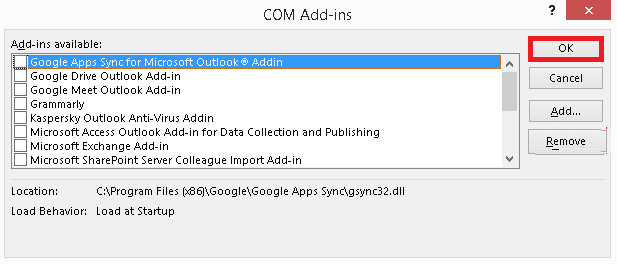 unselect the Add-ins
