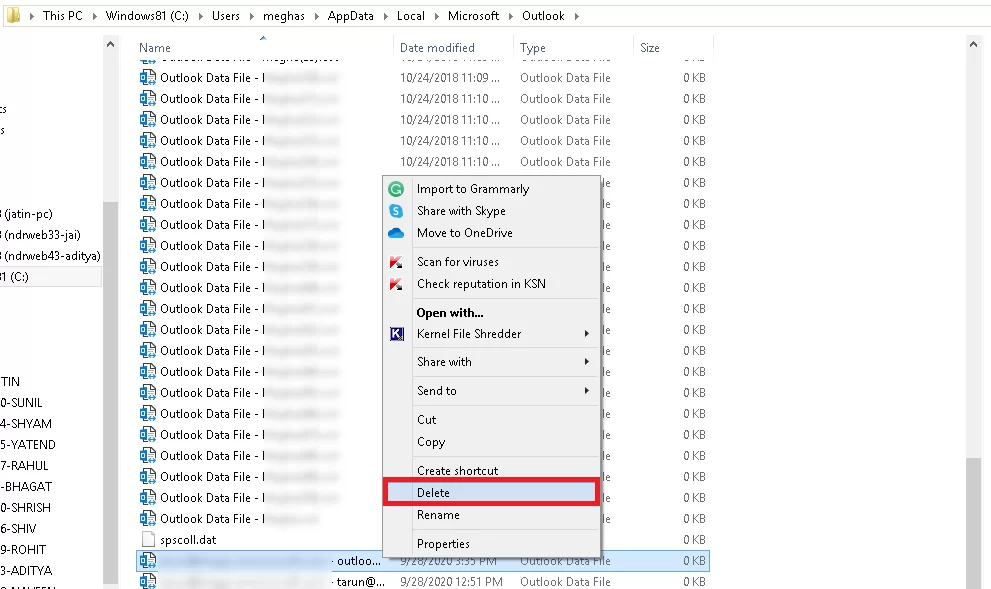 Select Delete option