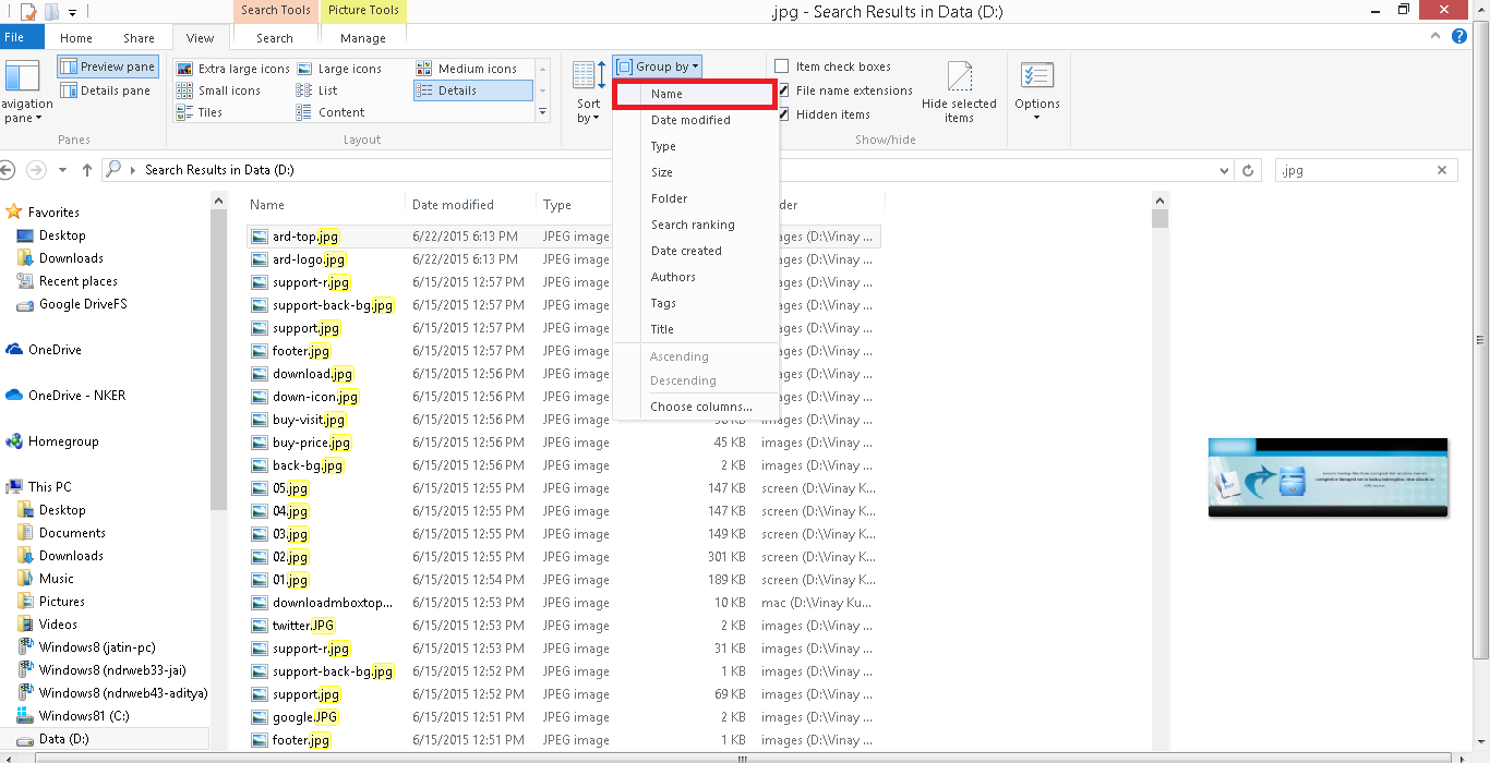 organize the files into groups based on their similar names