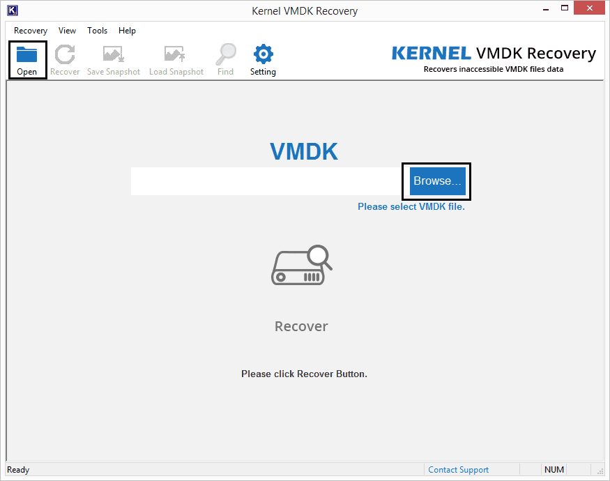 click on the Browse option to browse and add the VMDK file 