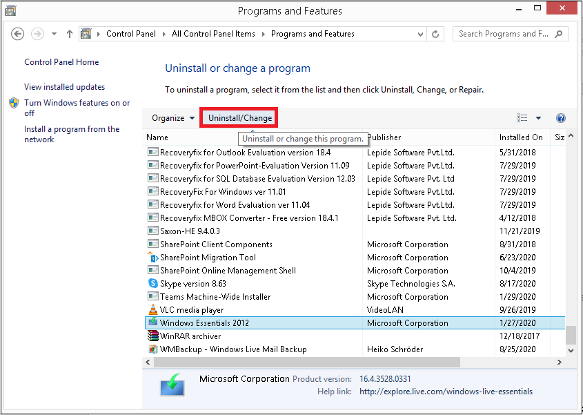 Click Uninstall or Change then click on yes