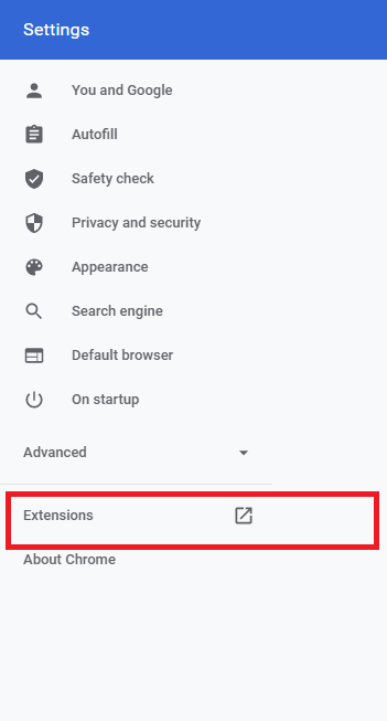 Click on the Extensions ption 