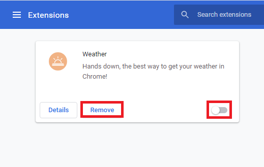  remove the extension or add-on with the Remove option