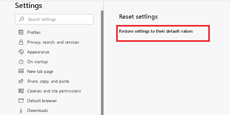 Reset settings to their default values
