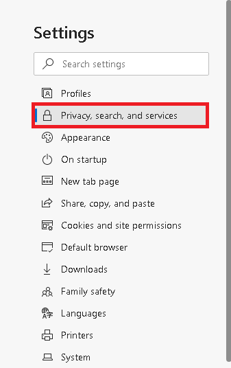 Select the Privacy, search and services