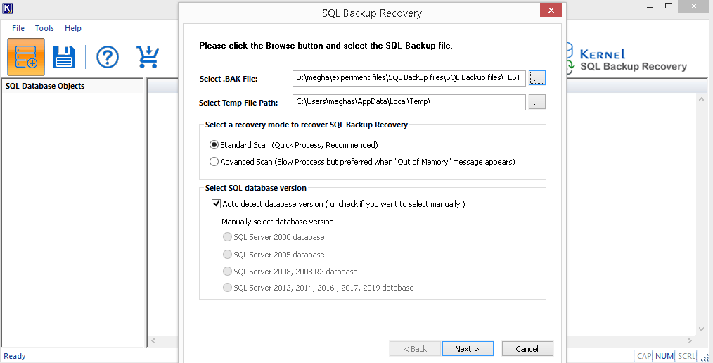 Auto detect database version