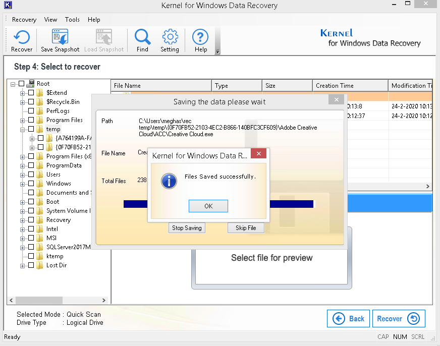 deleted Temp files gets completed