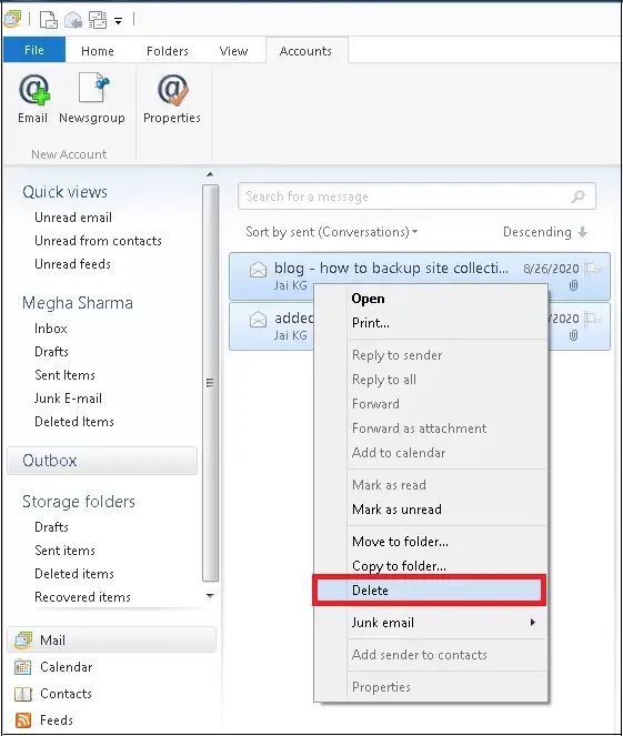 Right click and select delete option